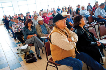 Anderson H. Morgan listens during a veterans town hall meeting at Navajo Technical College Thursday. Morgan is the commander of the Fort Defiance Agency Veterans Organization. © 2011 Gallup Independent / Brian Leddy 
